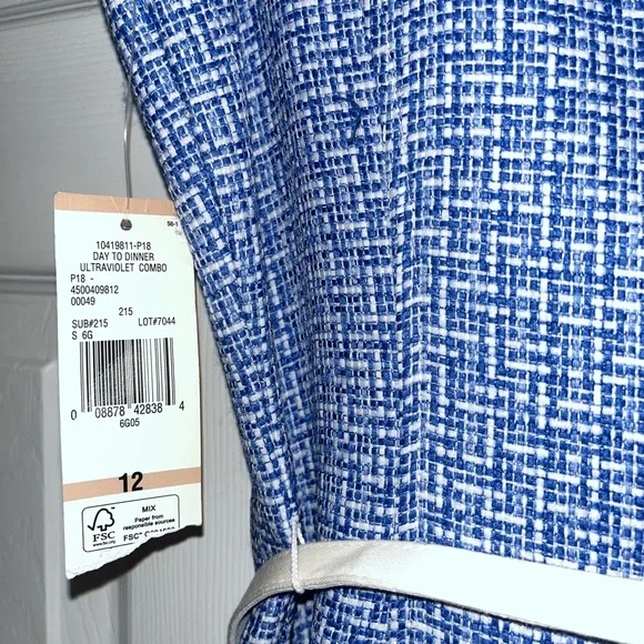 NWT, 9 & Co., Blue & White Dress with Belt, Size 12 - Picture 6 of 7
